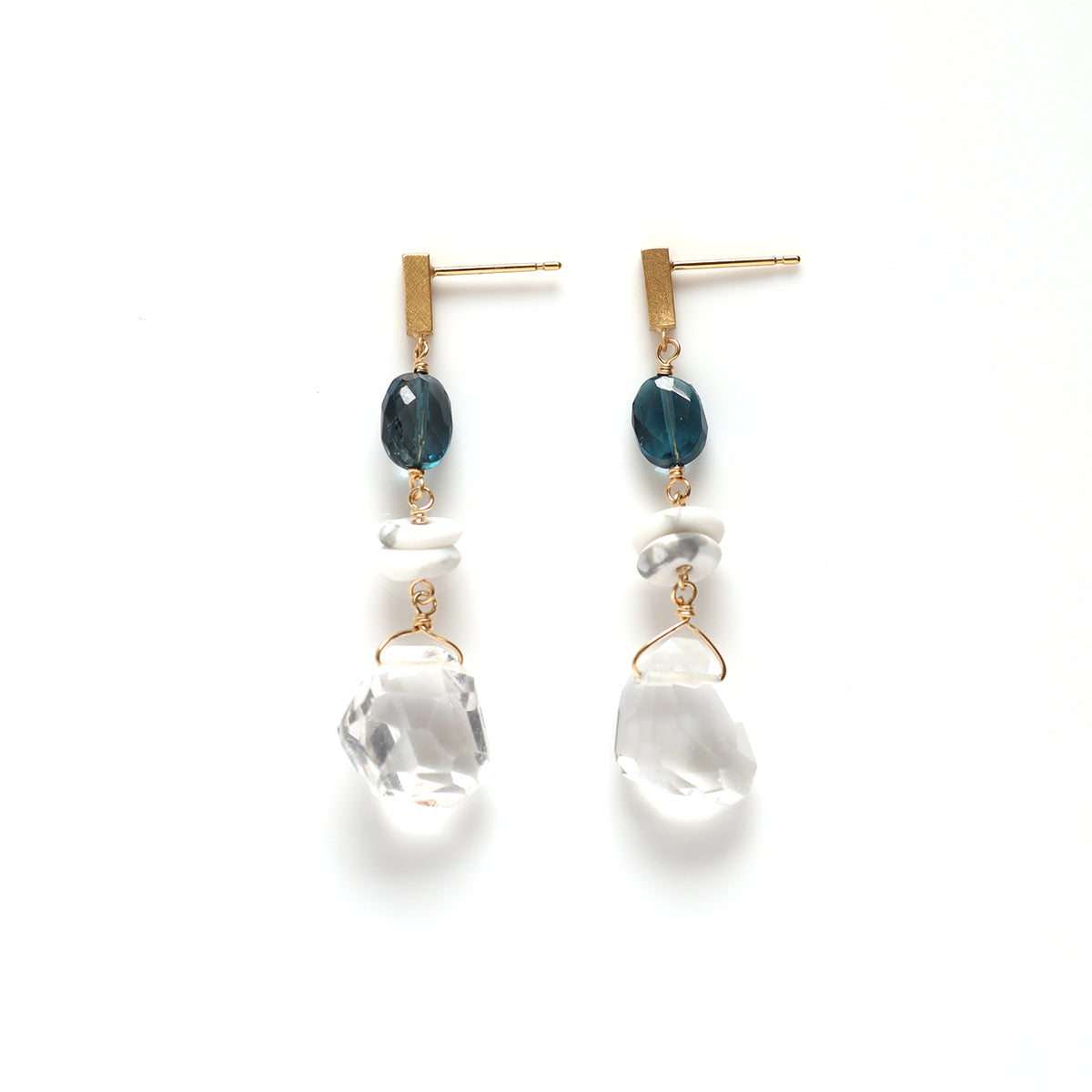 luxe Essence ピアス ロンドンブルートパーズ＆クリスタル 3stones