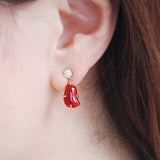 珊瑚 ダイヤモンド ショートピアス 18金 ハスナ HASUNA エシカルジュエリー