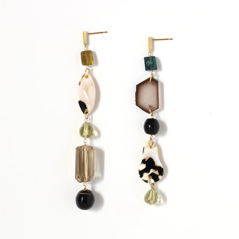 One of a kind ロングピアス トルマリン＆ウィルクス貝【完売】