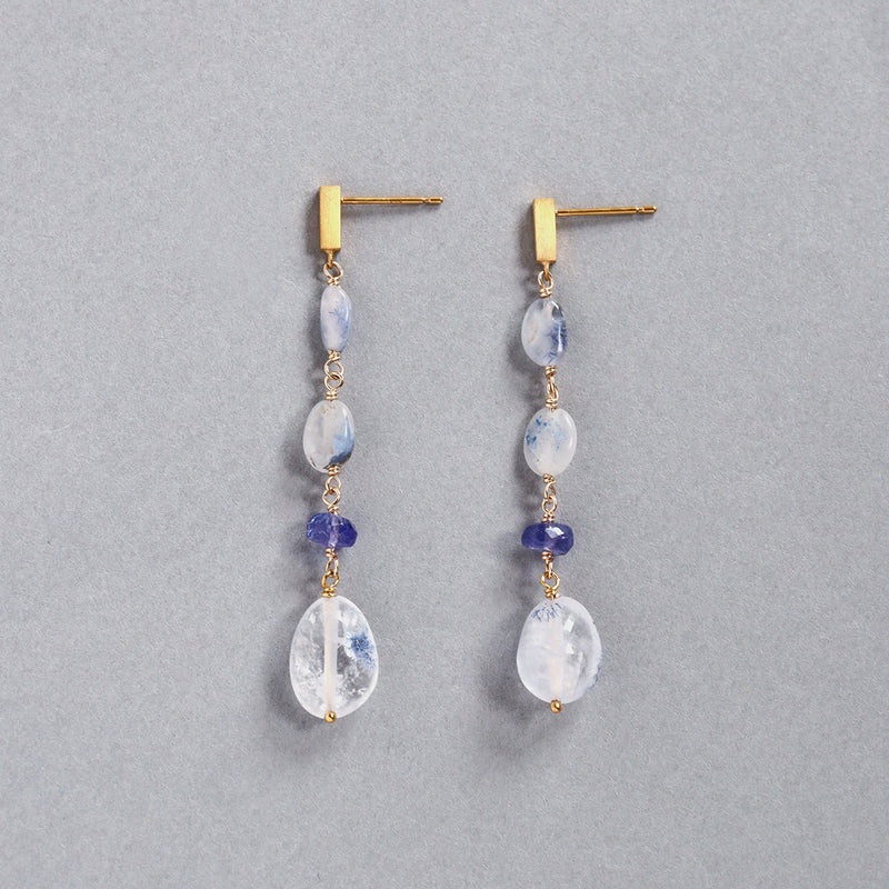 luxe Essence ピアス デュモルチェライトインクォーツ&タンザナイト 4stones white