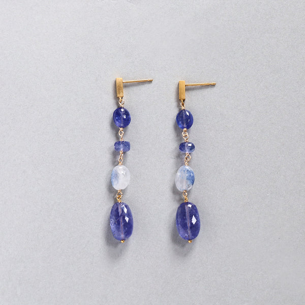 luxe Essence ピアス デュモルチェライトインクォーツ&タンザナイト 4stones blue