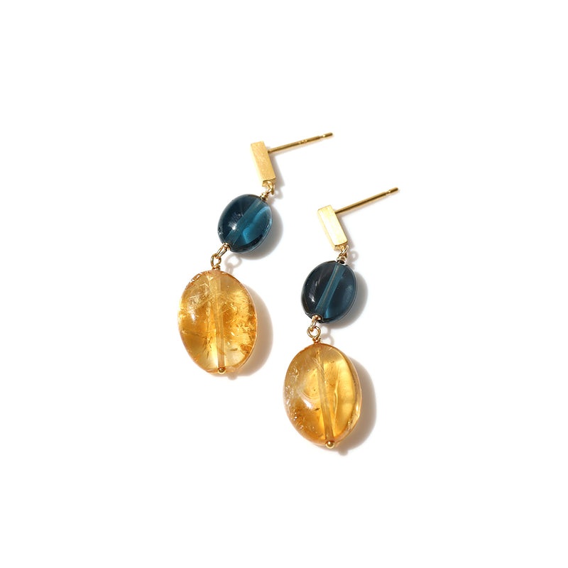 luxe Essence ショートピアス シトリン＆ロンドンブルートパーズ
