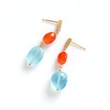 luxe Essence ショートピアス アクアマリン&カーネリアン