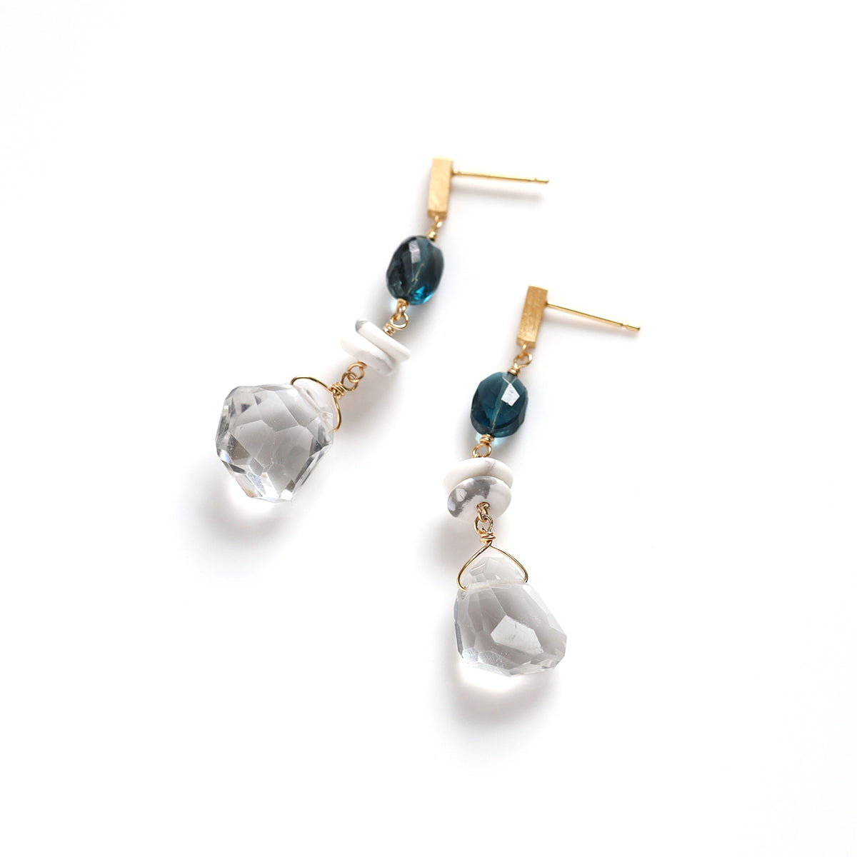 739　宝石質ロンドンブルートパーズ・クリスタルのピアスorチャーム luxe Essence ピアス ロンドンブルートパーズ＆クリスタル 3stones