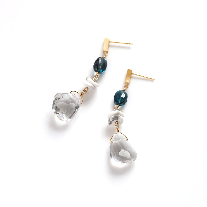 luxe Essence ピアス ロンドンブルートパーズ＆クリスタル 3stones