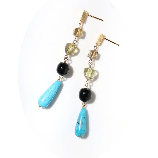 luxe Essence ロングピアス ターコイズ＆オリーブクォーツ【オーダー制作】
