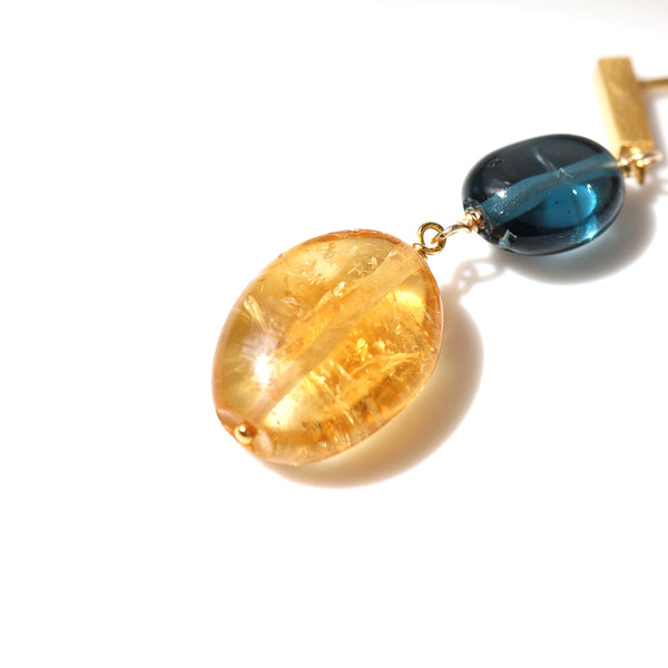 luxe Essence ショートピアス シトリン＆ロンドンブルートパーズ