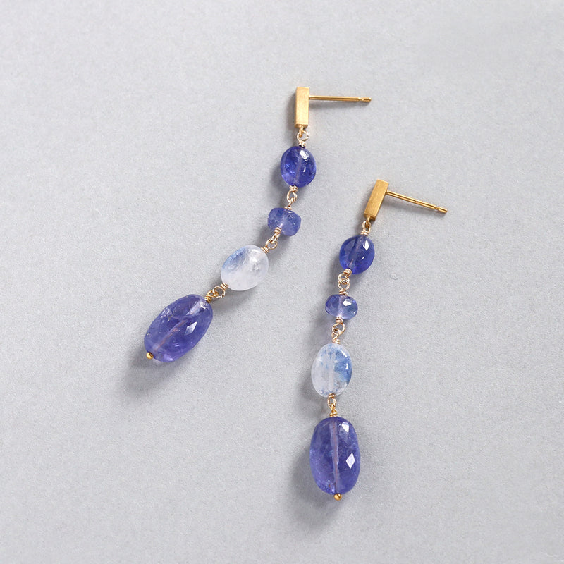 luxe Essence ピアス デュモルチェライトインクォーツ&タンザナイト 4stones blue