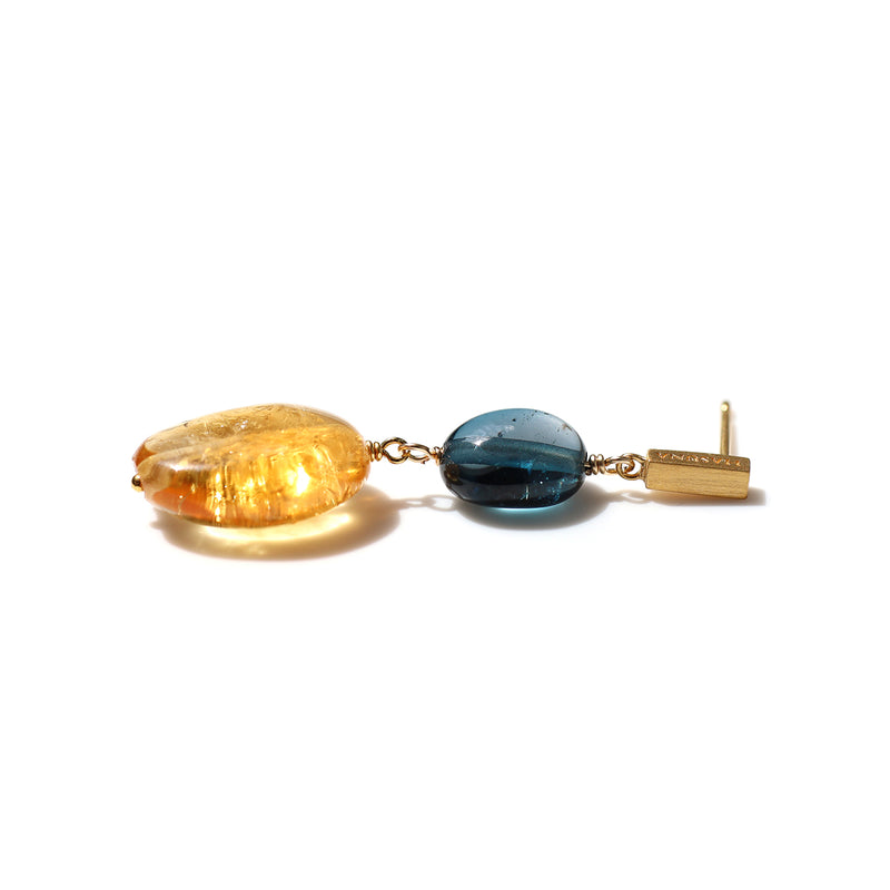 luxe Essence ショートピアス シトリン＆ロンドンブルートパーズ