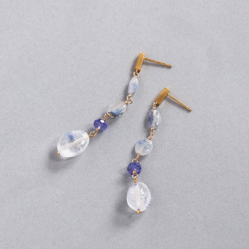 luxe Essence ピアス デュモルチェライトインクォーツ&タンザナイト 4stones white