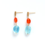 luxe Essence ショートピアス アクアマリン&カーネリアン