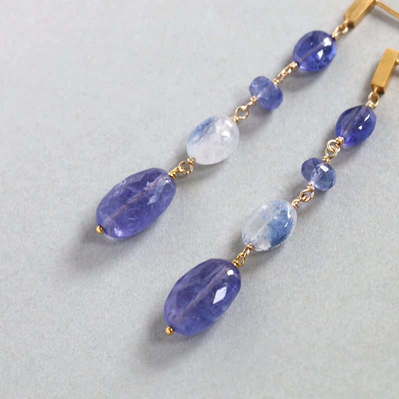 luxe Essence ピアス デュモルチェライトインクォーツ&タンザナイト 4stones blue