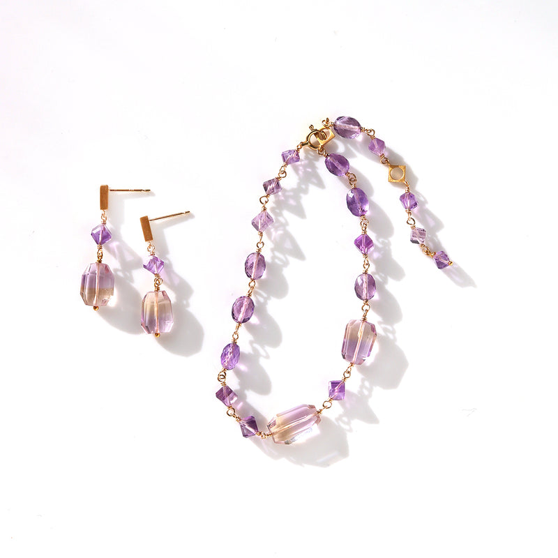 luxe Essence ショートピアス アメトリン＆アメシスト | エシカル 