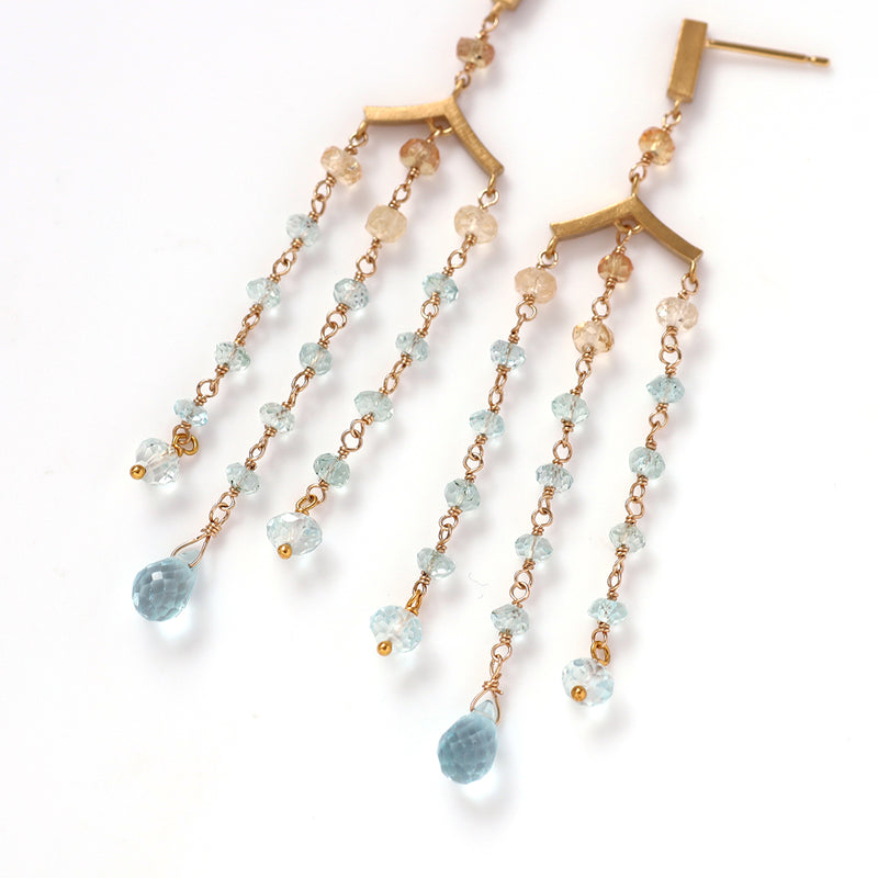 luxe Essence シャンデリアピアス アクアマリン＆インペリアルトパーズ