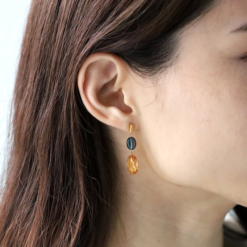 luxe Essence ショートピアス シトリン＆ロンドンブルートパーズ