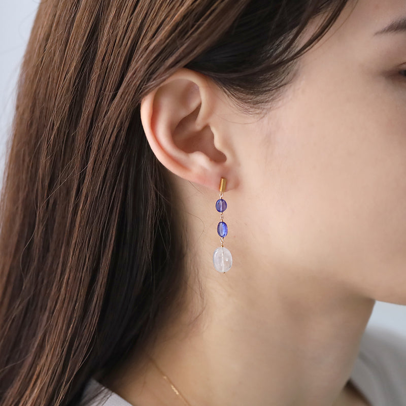 luxe Essence ピアス デュモルチェライトインクォーツ&タンザナイト 3stones