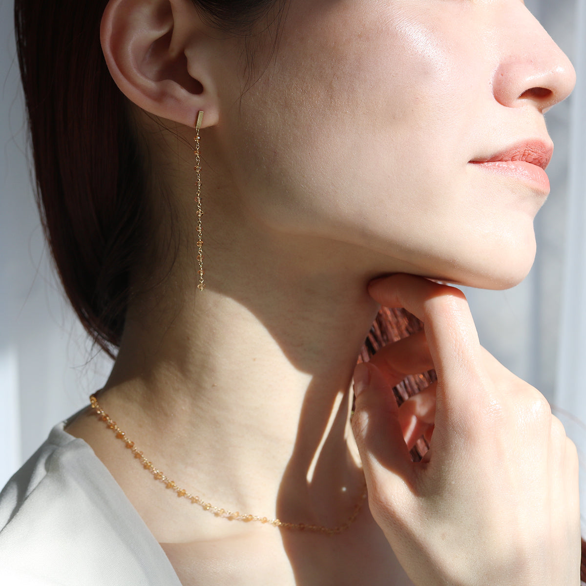 【リンクス オブ ロンドン】エッセンシャル ロング ピアス luxe Essence K18ロングピアス オレンジサファイア | エシカル
