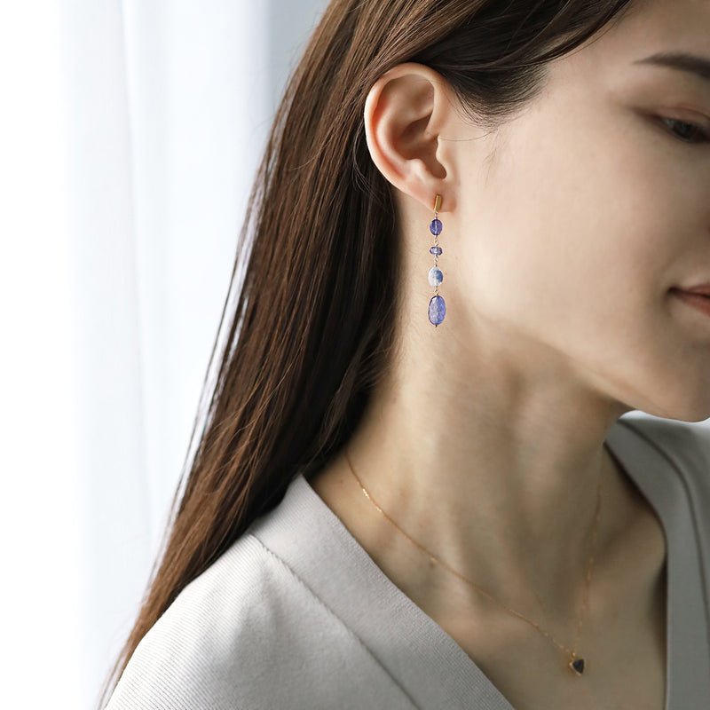 luxe Essence ピアス デュモルチェライトインクォーツ&タンザナイト 4stones blue