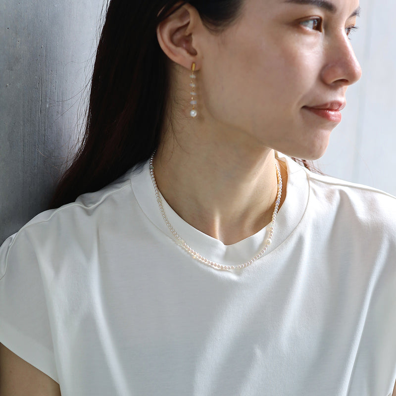 luxe Essence ショートピアス 淡水パール＆オパール