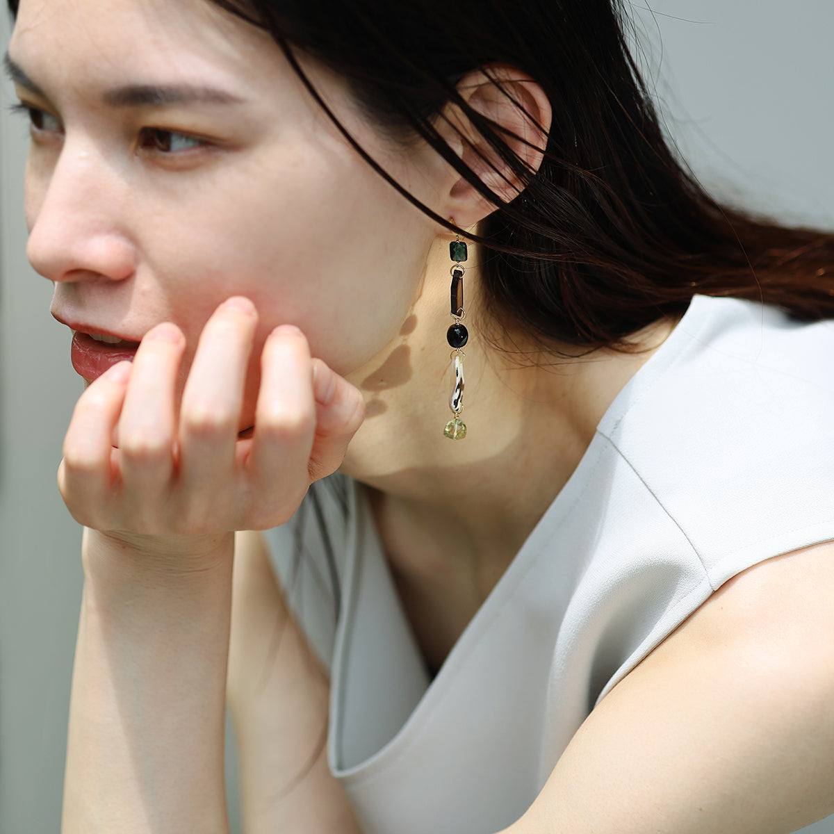 One of a kind ピアス トルマリン＆ウィルクス貝 | エシカル