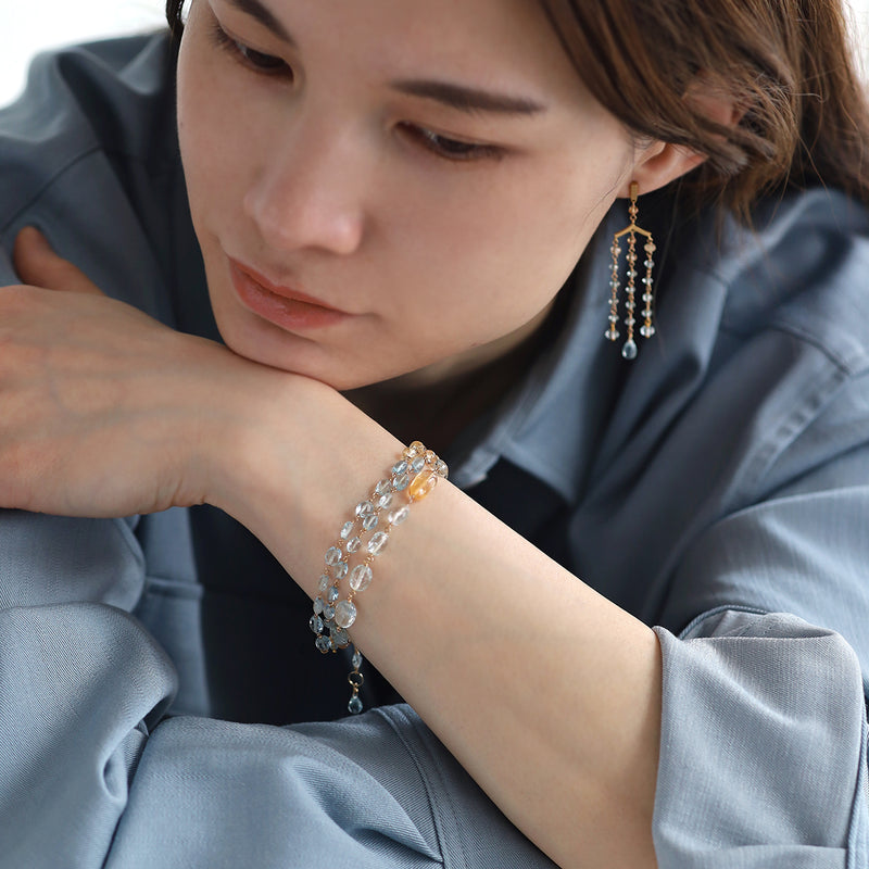 luxe Essence シャンデリアピアス アクアマリン＆インペリアルトパーズ