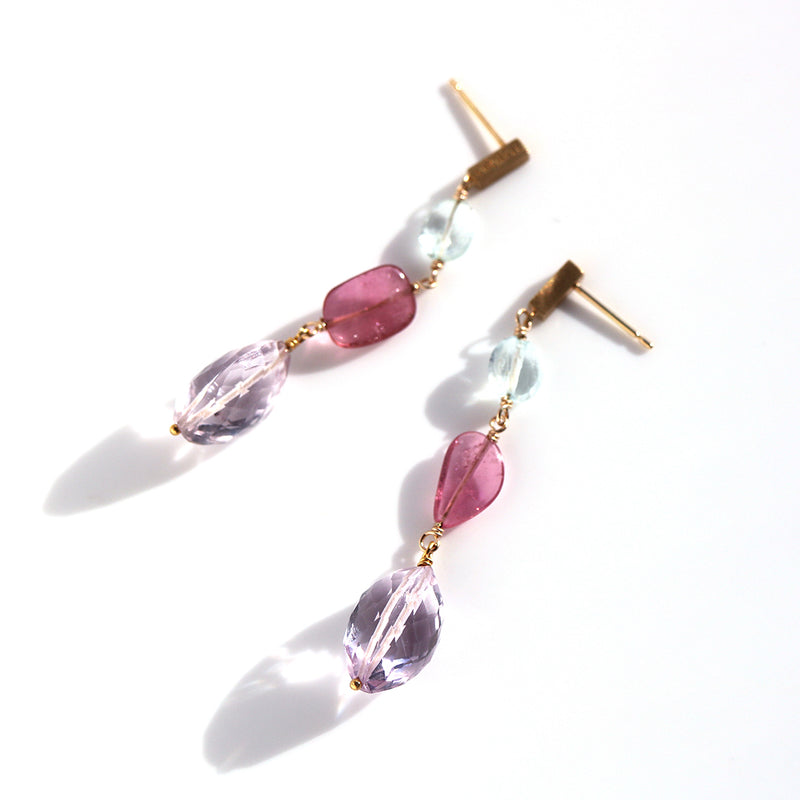 【9/30までイヤリング交換無料】luxe Essence  ロングピアス　ピンクアメシスト＆ピンクトルマリン