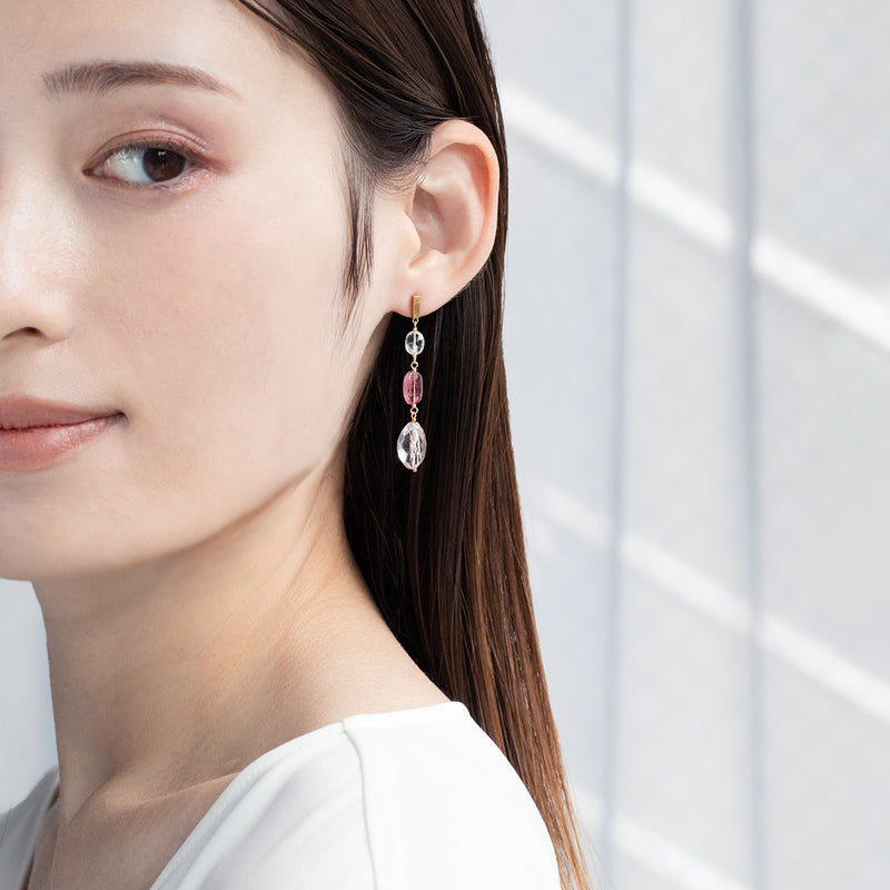 【9/30までイヤリング交換無料】luxe Essence  ロングピアス　ピンクアメシスト＆ピンクトルマリン