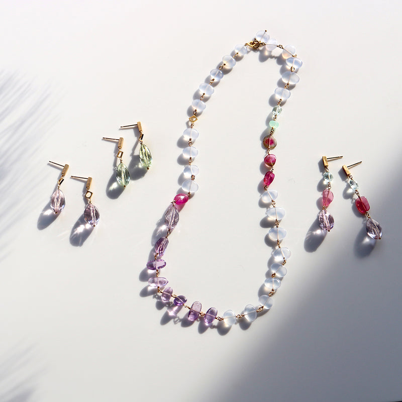 【9/30までイヤリング交換無料】luxe Essence  ロングピアス　ピンクアメシスト＆ピンクトルマリン
